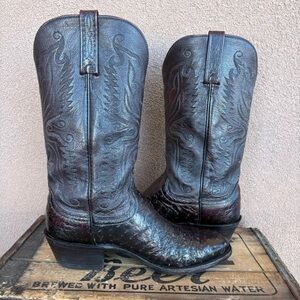 Lucchese 1883 Black Cherry Ostrich Western Boot